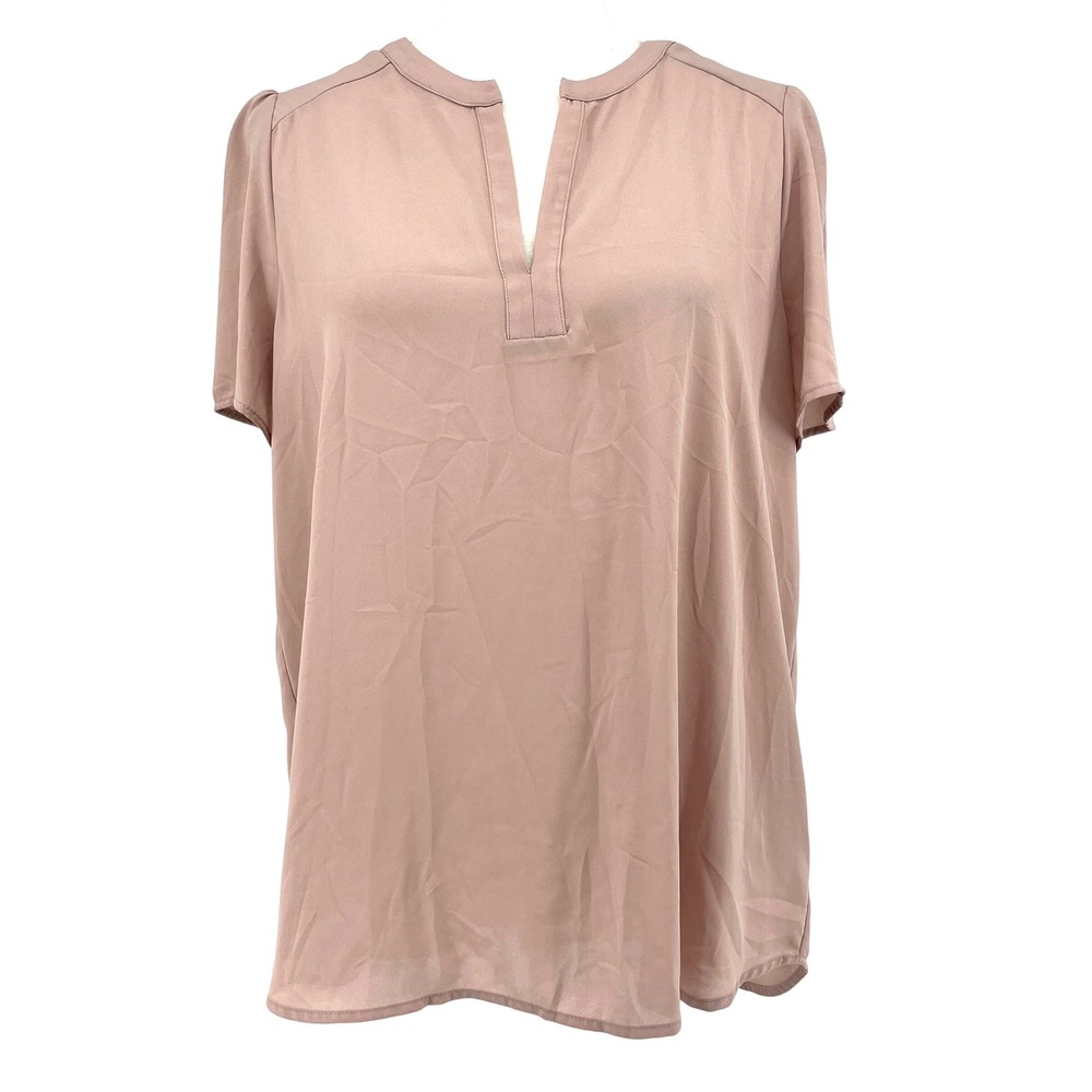Pleione Women's Rose Pink Short Sleeve Keyhole Neck Blouse M‎